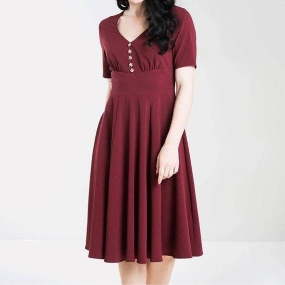NWT Hell Bunny Burgundy Red Embellished Rhinestone Fit & Flare ModCloth Holiday - Picture 5 of 12
